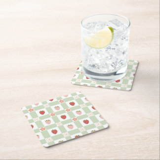 Dessous-de-verre Carré En Papier Fête Pastel Vert Gingham Fraise