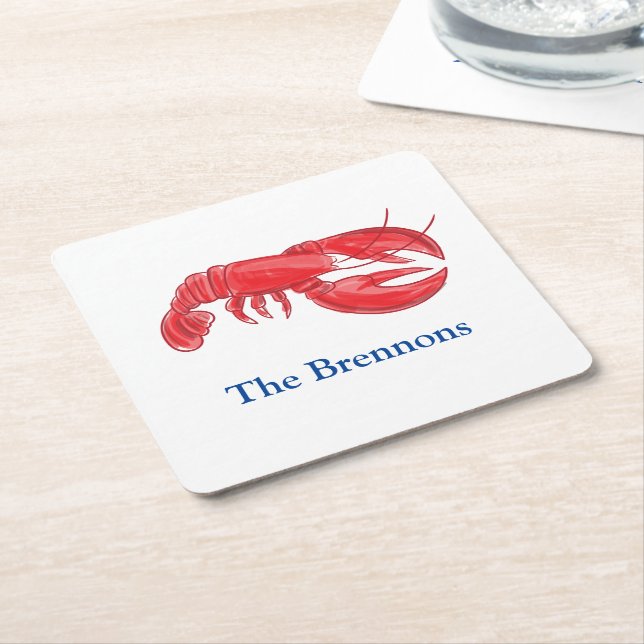 Dessous-de-verre Carré En Papier Fête personnalisée au homard rouge (Incliné)