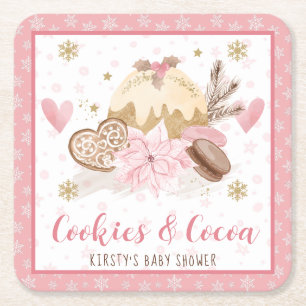 Dessous-de-verre Carré En Papier Fête Prénatale "Cookies roses et cacao"