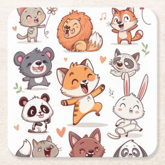 Dessous-de-verre Carré En Papier Feuille d'autocollants d'animaux mignons Adorable 