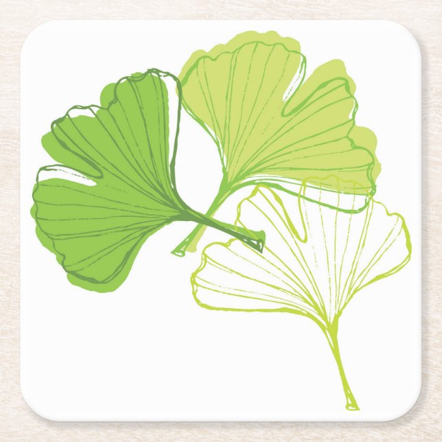 Dessous-de-verre Carré En Papier Feuille de Ginkgo (Devant)