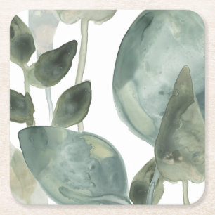 Dessous-de-verre Carré En Papier Feuille de l'eau - aquarelle