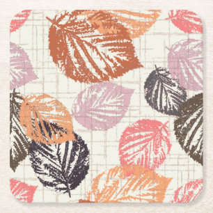 Dessous-de-verre Carré En Papier Feuilles d'automne sur le beige.