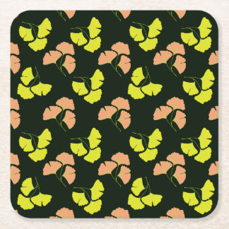 Dessous-de-verre Carré En Papier Feuilles de Ginko Pastel-Néon sur Fond Noir
