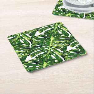 Dessous-de-verre Carré En Papier Feuilles de Monstera Tropical