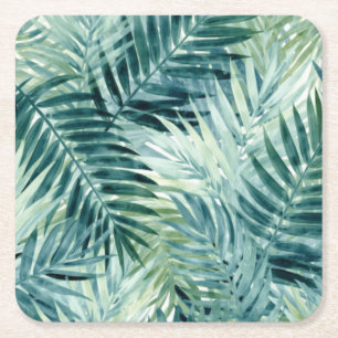 Dessous-de-verre Carré En Papier Feuilles de palmier vert cyan