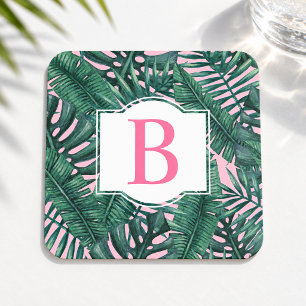 Dessous-de-verre Carré En Papier Feuilles de palmier vertes tropicales Monogramme r