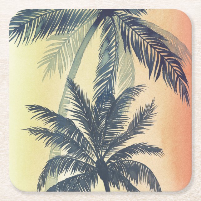 Dessous-de-verre Carré En Papier Feuilles de palmiers tropicaux (Devant)