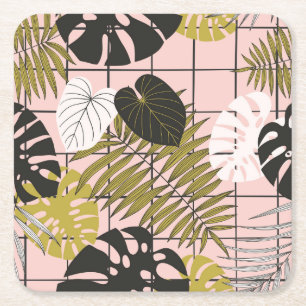 Dessous-de-verre Carré En Papier Feuilles de palmiers tropicaux, été élégant.