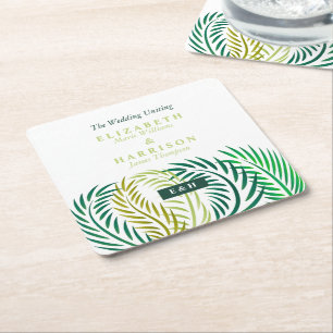 Dessous-de-verre Carré En Papier Feuilles de palmiers tropicaux, Mariage de plage