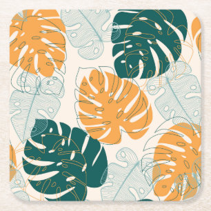 Dessous-de-verre Carré En Papier Feuilles tropicaux : Sceau Vintage de la Jungle