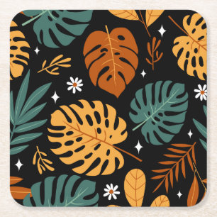 Dessous-de-verre Carré En Papier Feuilles tropicaux : Vintage foncé sans couture.