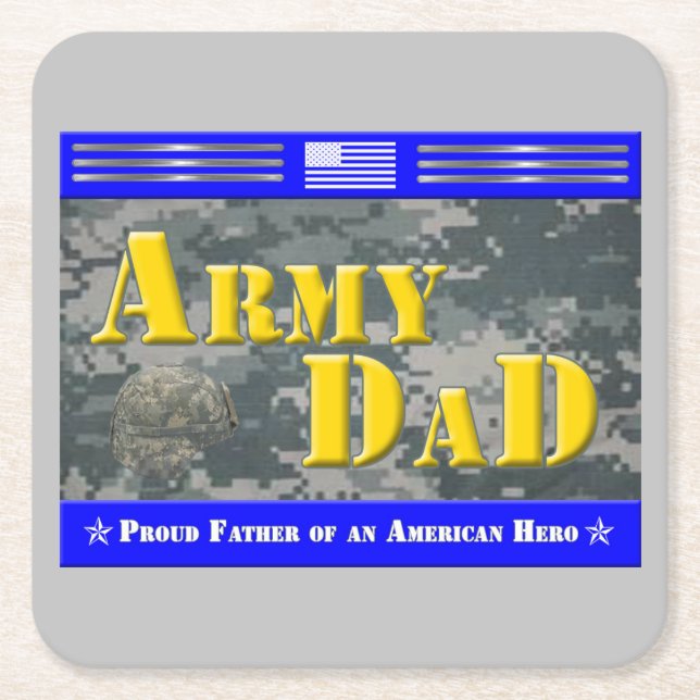 Dessous-de-verre Carré En Papier Fière armée papa d'un soldat (Devant)