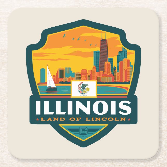 Dessous-de-verre Carré En Papier Fierté de l'État | Illinois (Devant)