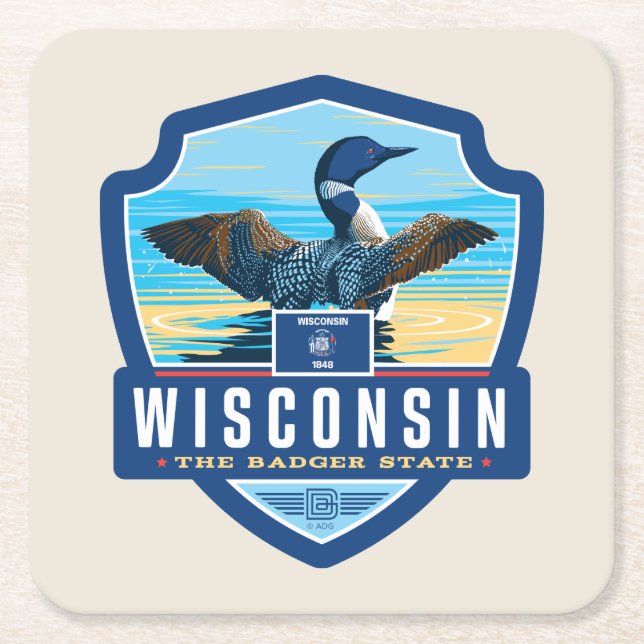 Dessous-de-verre Carré En Papier Fierté de l'État | Wisconsin (Devant)