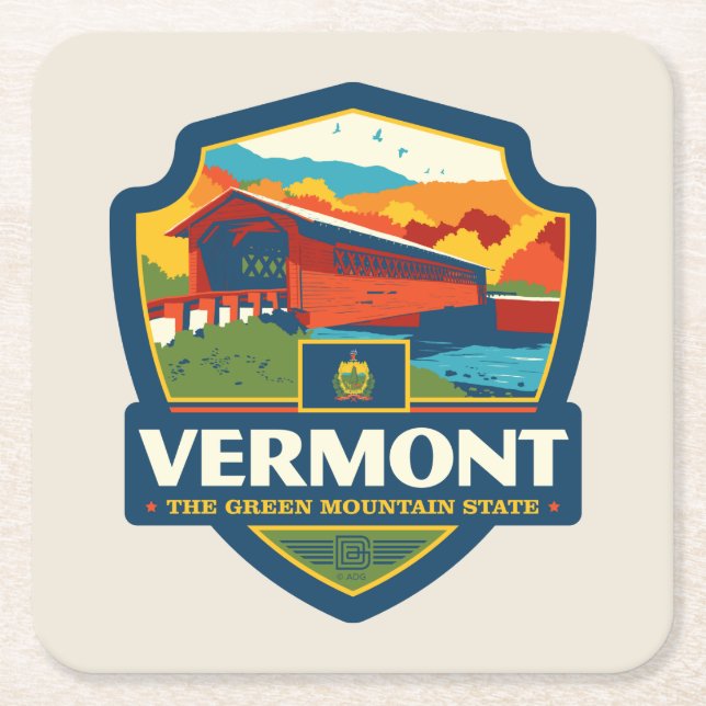 Dessous-de-verre Carré En Papier Fierté d'État| Vermont (Devant)