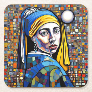 Dessous-de-verre Carré En Papier Fille avec la perle à oreille 1