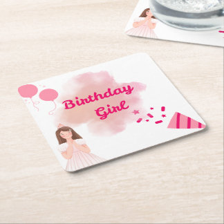 Dessous-de-verre Carré En Papier 🎀Fille d'anniversaire sophistiquée