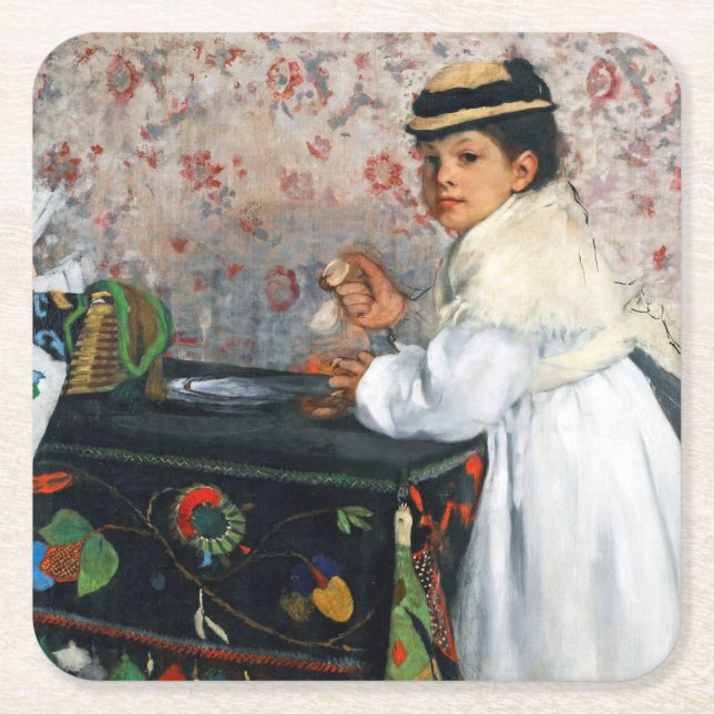Dessous-de-verre Carré En Papier Fille dans un Casquette, Edgar Degas (Devant)