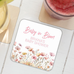 Dessous-de-verre Carré En Papier Fille Fleurs Sauvages Roses Baby Shower