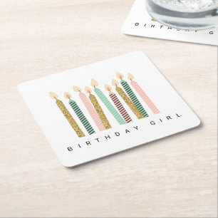 Dessous-de-verre Carré En Papier Fille Rose Or Anniversaire Joyeux Anniversaire Jol