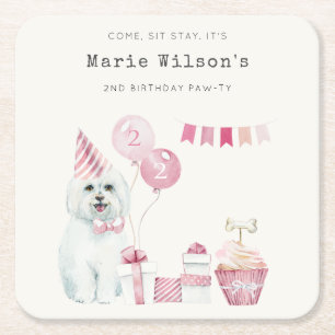 Dessous-de-verre Carré En Papier Filles mignonnes Roses Fête Chien Chien Robe N'Imp