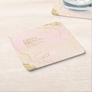 Dessous-de-verre Carré En Papier Fine Lines Gold Abstrait Mariage V1 Blush ID867