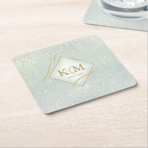 Dessous-de-verre Carré En Papier Fine Lines Gold Abstrait Mariage V2 Sage ID867