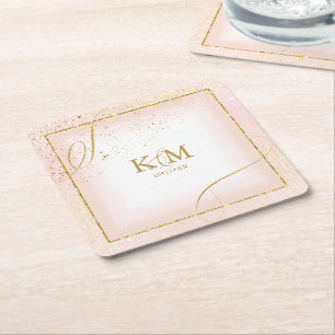 Dessous-de-verre Carré En Papier Fine Lines Gold Abstrait Mariage V3 Blush ID867