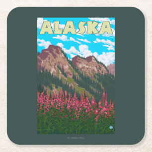 Dessous-de-verre Carré En Papier Fireweed avec l'affiche de Vintage voyage de