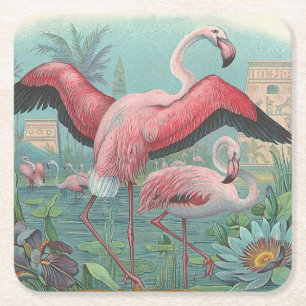 Dessous-de-verre Carré En Papier Flamant rose