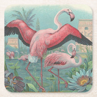 Dessous-de-verre Carré En Papier Flamant rose