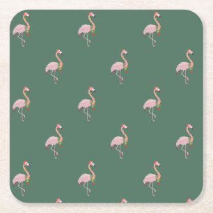 Dessous-de-verre Carré En Papier Flamant Rose Adorable Avec Chapeau De Père Noël,Ve