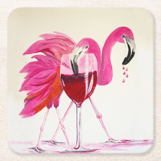 Dessous-de-verre Carré En Papier Flamant rose au vin rouge (Devant)
