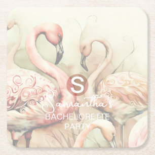 Dessous-de-verre Carré En Papier Flamant rose chic élégant Monogramme personnalisé