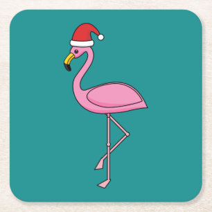 Dessous-de-verre Carré En Papier Flamant rose de Noël avec Santa Hat
