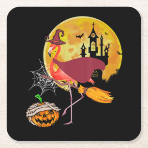 Dessous-de-verre Carré En Papier Flamant rose Flamant rose équitation Citrouille