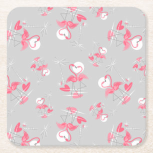 Dessous-de-verre Carré En Papier Flamant rose Love Multi dessous de verre carré