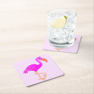 Dessous-de-verre Carré En Papier Flamant rose mignon - Heureux
