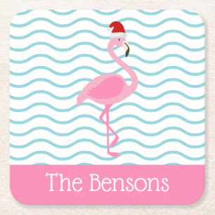 Dessous-de-verre Carré En Papier Flamant rose rose Père Noël Dessous de verre de 