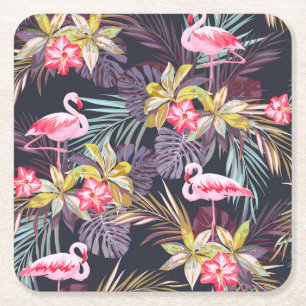 Dessous-de-verre Carré En Papier Flamant rose Tropical : Motif sans couture d'été