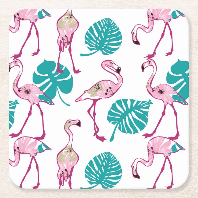 Dessous-de-verre Carré En Papier Flamants roses roses (Devant)