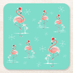 Dessous-de-verre Carré En Papier Flamingo de Noël Multi coussin carré