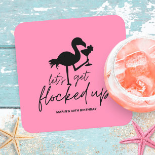 Dessous-de-verre Carré En Papier Flamingo Rose Flocagé Fête d'Anniversaire Tropical