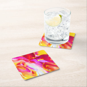 Dessous-de-verre Carré En Papier Flamme liquide - Design orange et jaune brillant