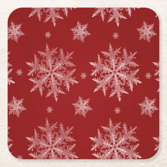 Dessous-de-verre Carré En Papier Flammes de neige Red Holiday Christmas (Devant)