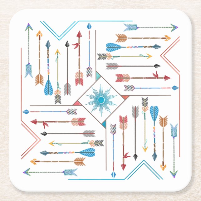 Dessous-de-verre Carré En Papier Flèches Boho et Sun V11 Sq ID748 (Devant)