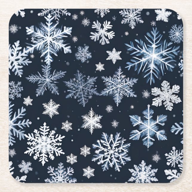 Dessous-de-verre Carré En Papier Flèches de neige Design hiver Bleu froid mou (Devant)