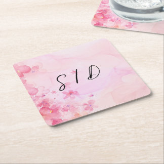 Dessous-de-verre Carré En Papier Fleur aquarelle rose