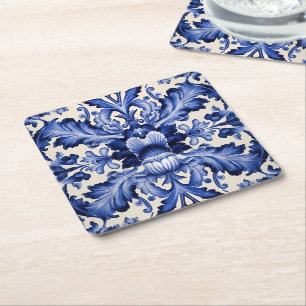 Dessous-de-verre Carré En Papier Fleur Bleue Delft Ware
